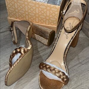Badgley Mischka Bronze Braided Heels